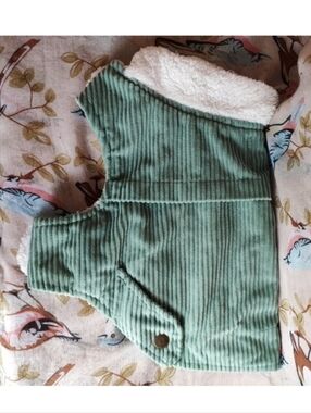 Celery Sage Green Corduroy Dog Cream Teddy Lining Warm Winter Jacket Vest Small
